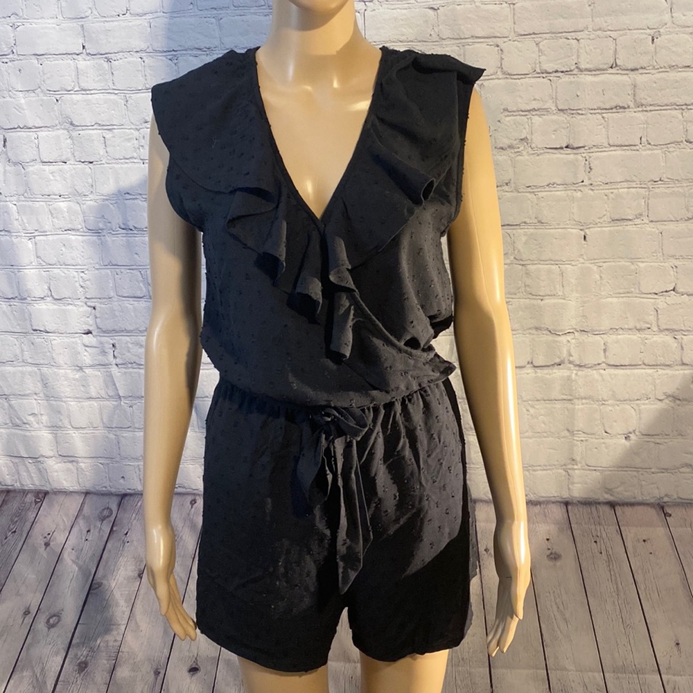 Roxy Black Ruffled Sleeveless Romper